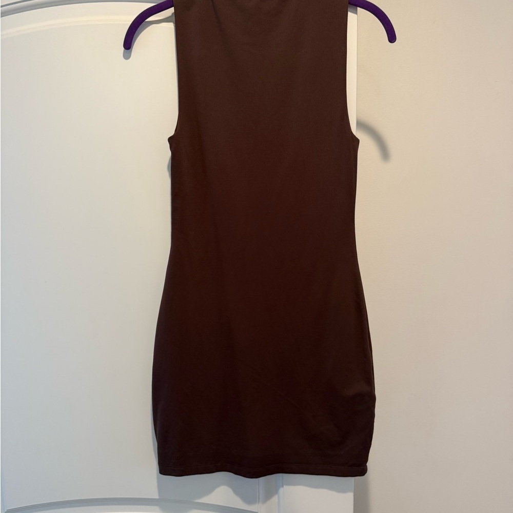 Babaton Skin Tight Brown Women's Mock Neck Dress